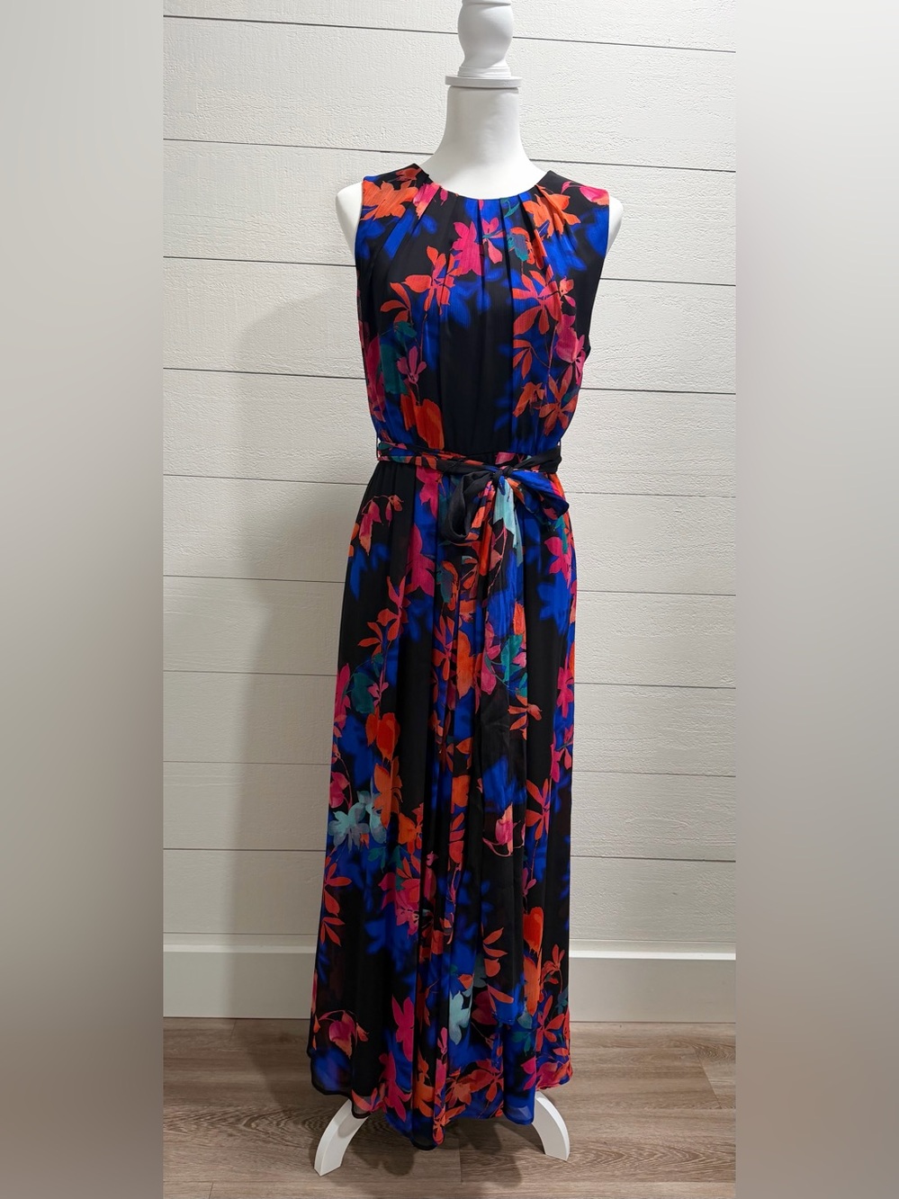 Calvin Klein Black Maxi Dress with Blue, Pink and Orange Floral Print